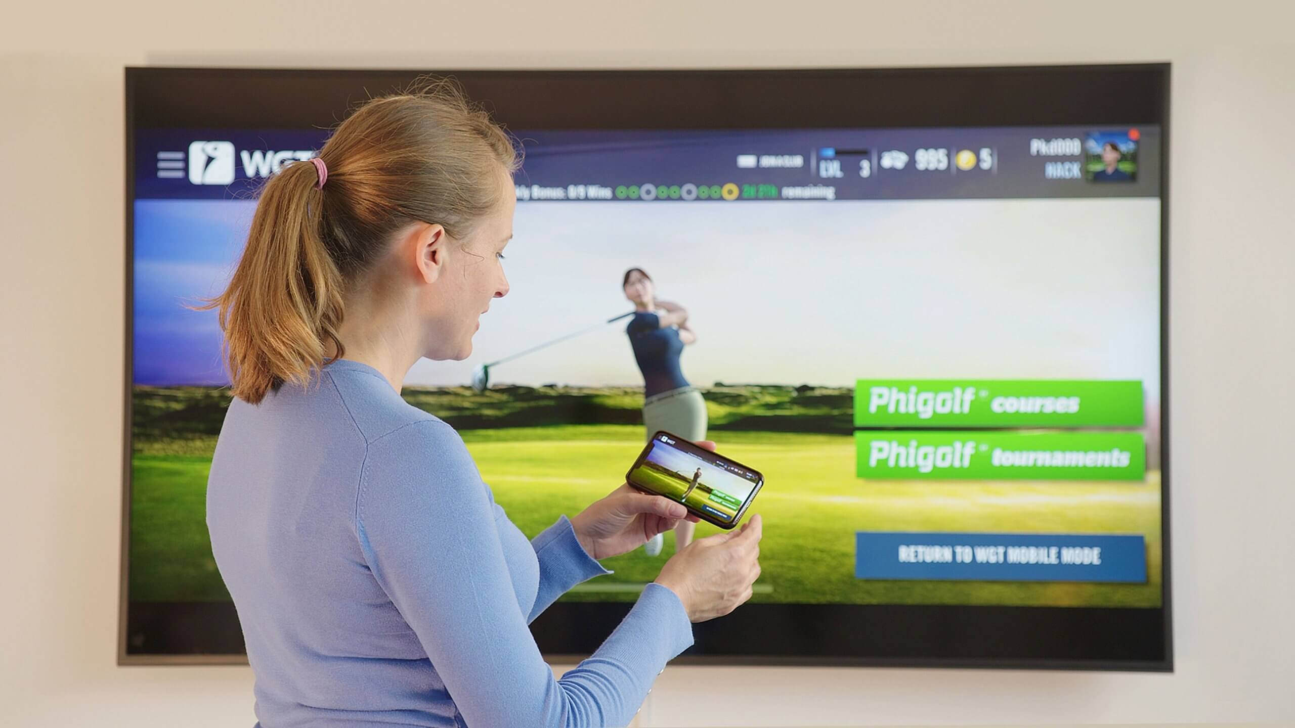phigolf mobile & home smart golf simulator with swing stick