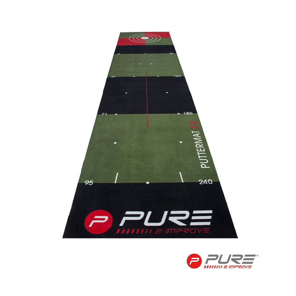 Pure2Improve Dual Grain Putting Training Mat with Broom Golf Swing