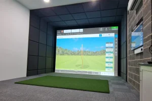 Lutterworth FlighrScope golf simulation system with mat and screen